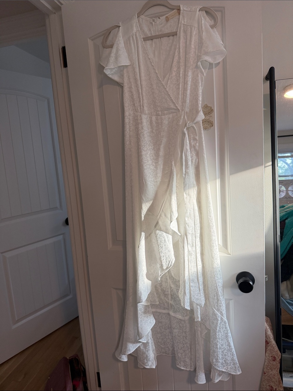 Altar'd State White High-Low Ruffle Wrap Dress